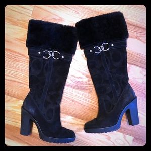Strikingly beautiful Coach chunky heeled boots